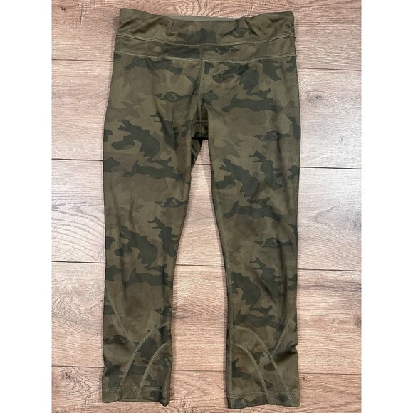 Lululemon Run INSPIRE CROP II Savasana Green Camo LUXTREME Crop Leggings 4 - Picture 6 of 7